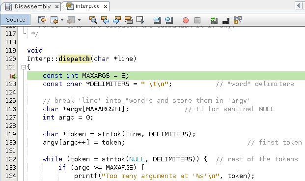 image:Editor window with execution stopped at line 122
