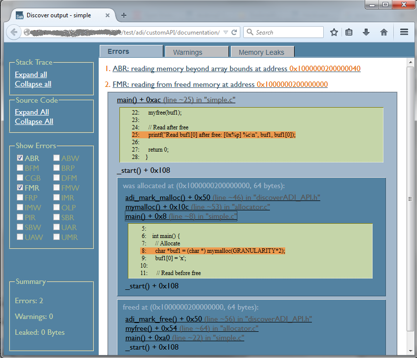image:Generated HTML report from discover using custom memory                                 allocators