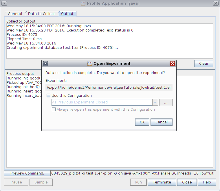 image:Output window of Profile Application dialog box