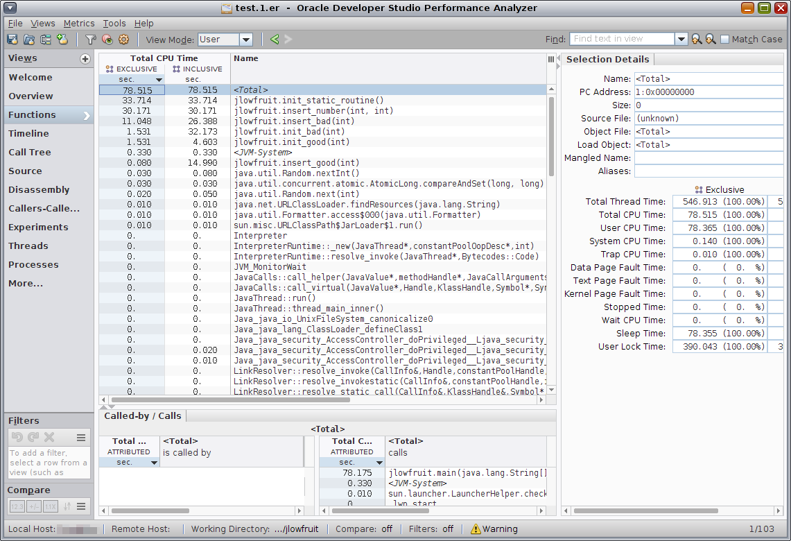 image:Functions view shows the list of functions in the application and performance metrics for each function