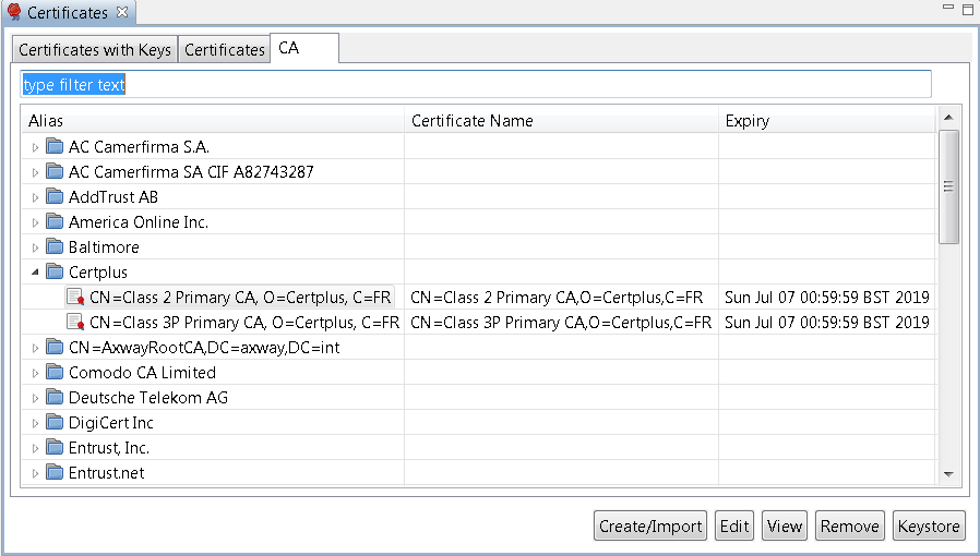 Certificates tab
