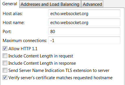 Example of remote host settings for WebSocket connection