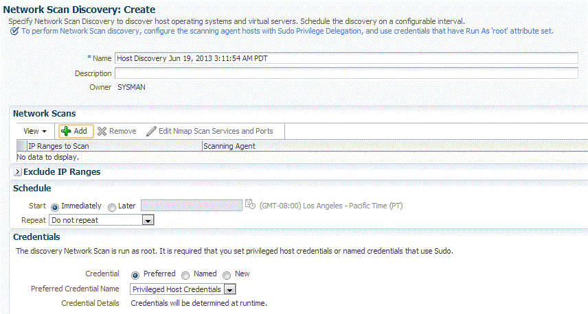 Network Scan Discovery: Create page Network Scan Discovery: Create page