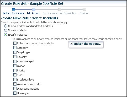 This graphic shows Create New Rule : Select Incidents page This graphic shows Create New Rule : Select Incidents page