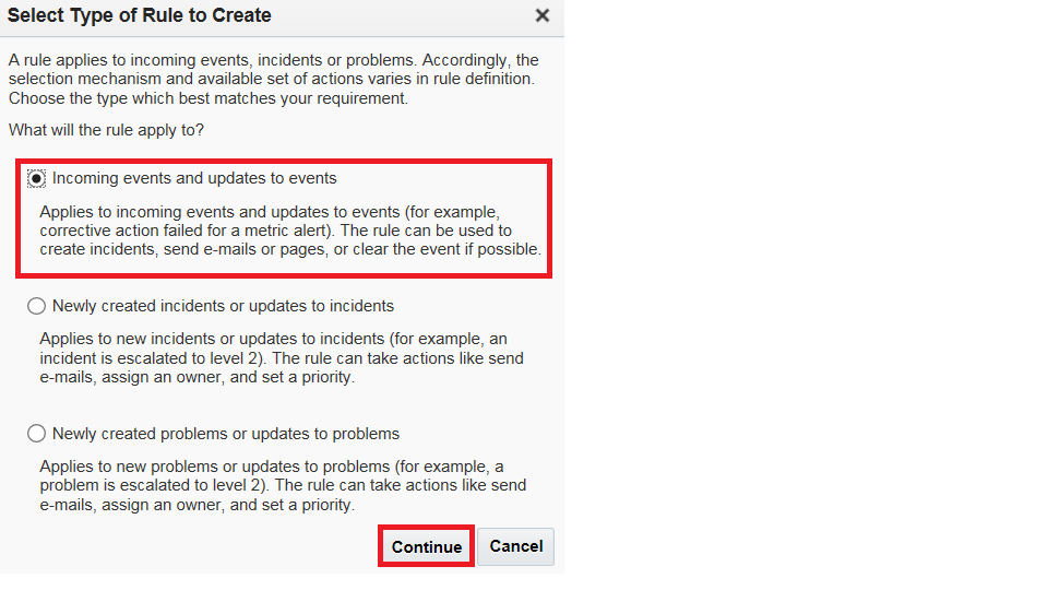 Rule type selection. Rule type selection.