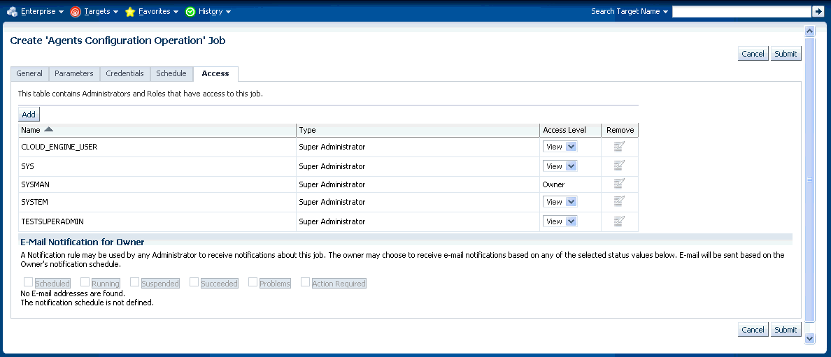 Graphic shows the multi-agent configuration job (Access tab). Graphic shows the multi-agent configuration job (Access tab).