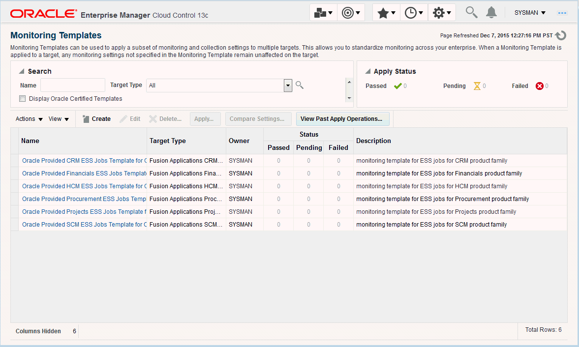 Monitoring Templates page Monitoring Templates page