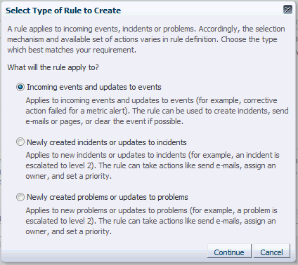 Select Type of Rule to Create dialog Select Type of Rule to Create dialog