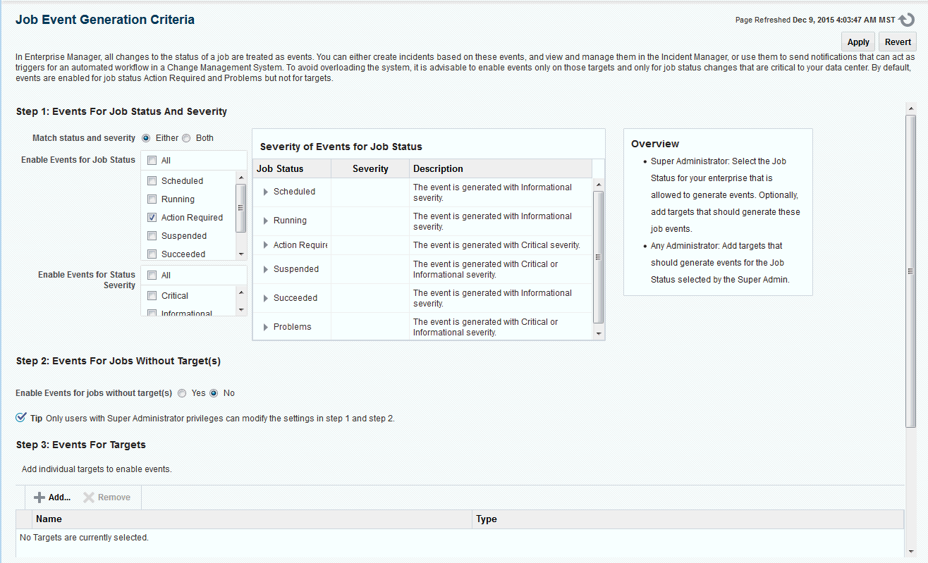 Job Event Generation Criteria Page Job Event Generation Criteria Page
