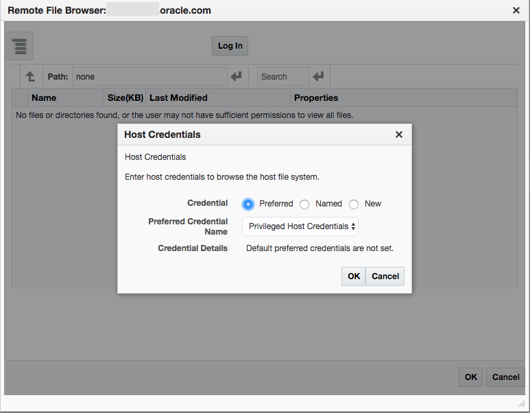 Host Credentials dialog Host Credentials dialog