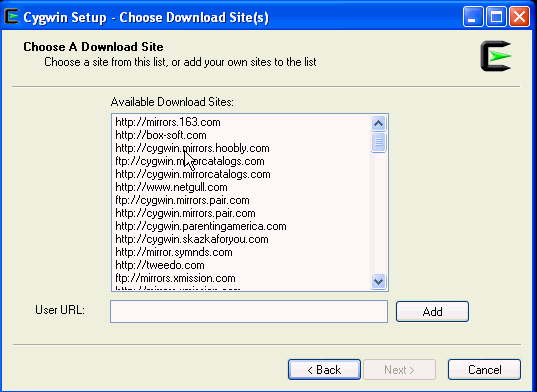 Choose Download Site Window