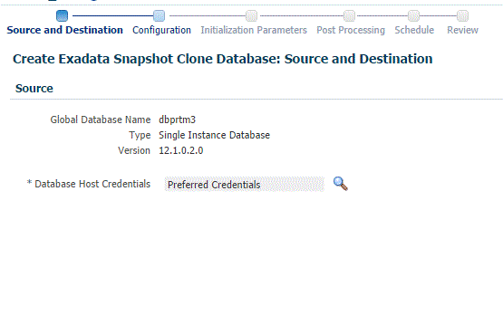 Exadata snapshot clone source page