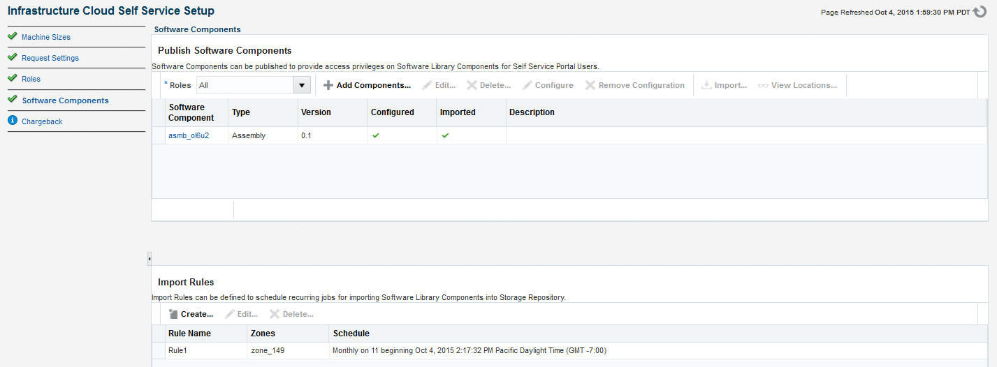 Self Service Portal Setup > Software Components Self Service Portal Setup > Software Components