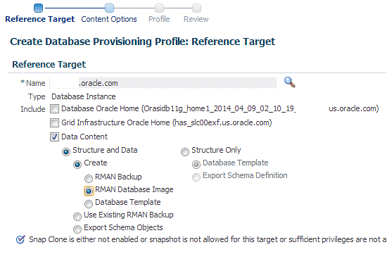 Create provisioning profile using RMAN database image