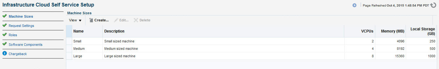 Self Service Portal Setup - Machine Sizes Self Service Portal Setup - Machine Sizes