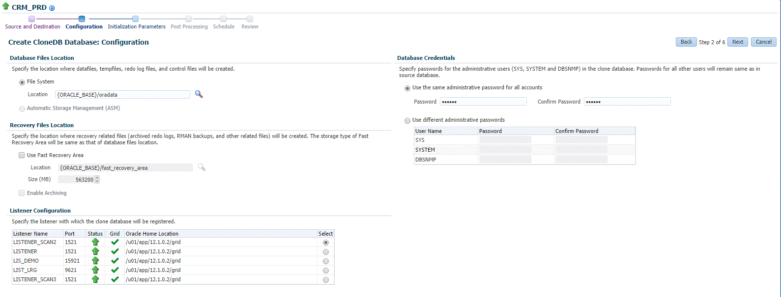 Create CloneDB configuration page