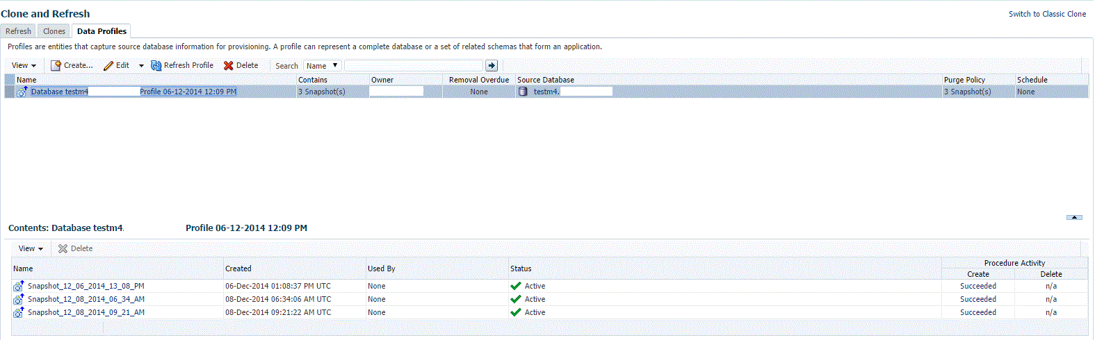 Data Profiles page