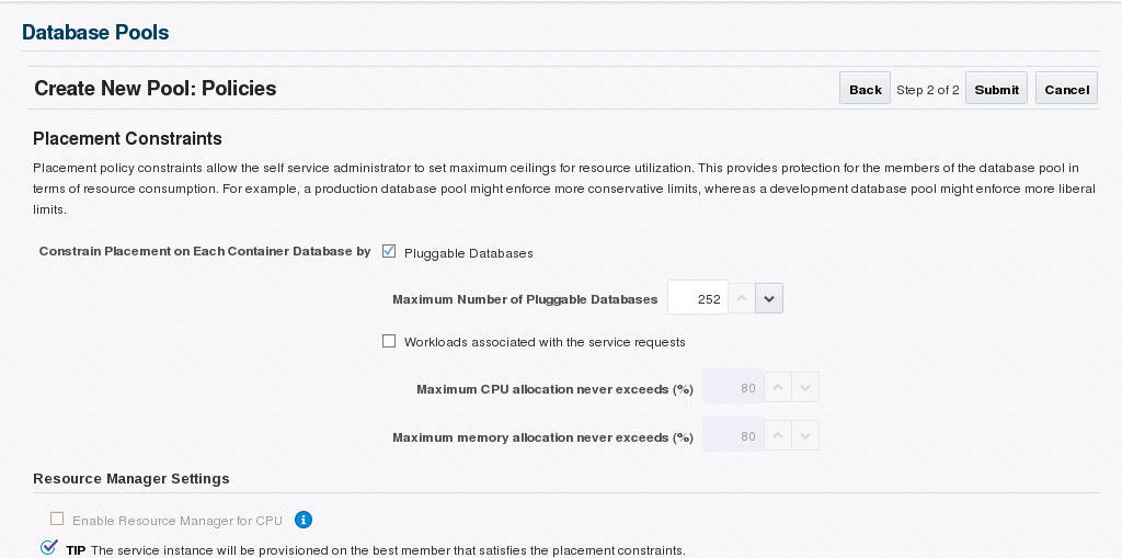 Create Database Pool: Policies (PDB)