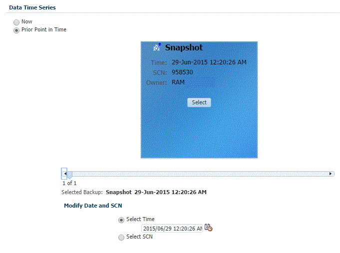 Create Snap Clone database prior point in time section