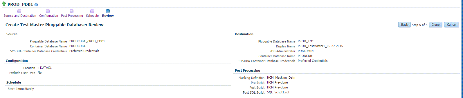 PDB exadata test master review page