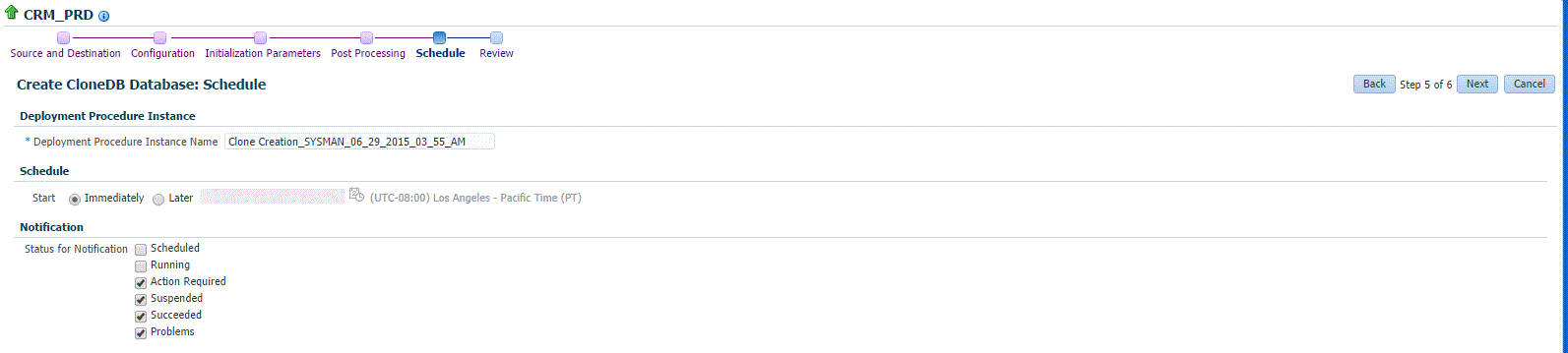 Create CloneDB Schedule page