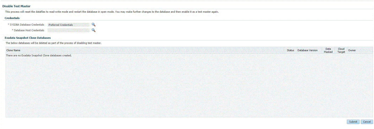 Disabling a Test Master database