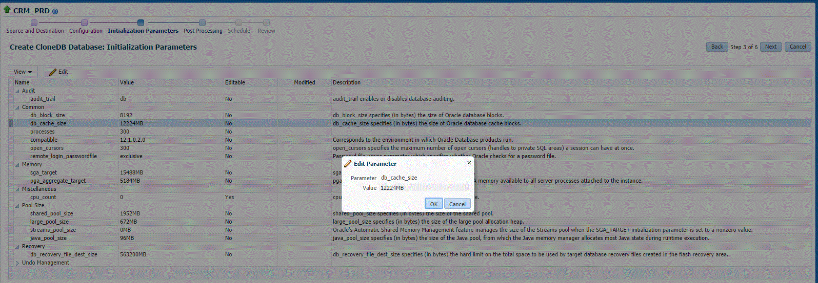 Create CloneDB initialization parameters page