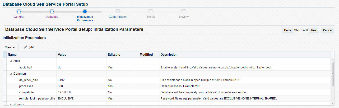 Create Service Template: Initialization Parameters
