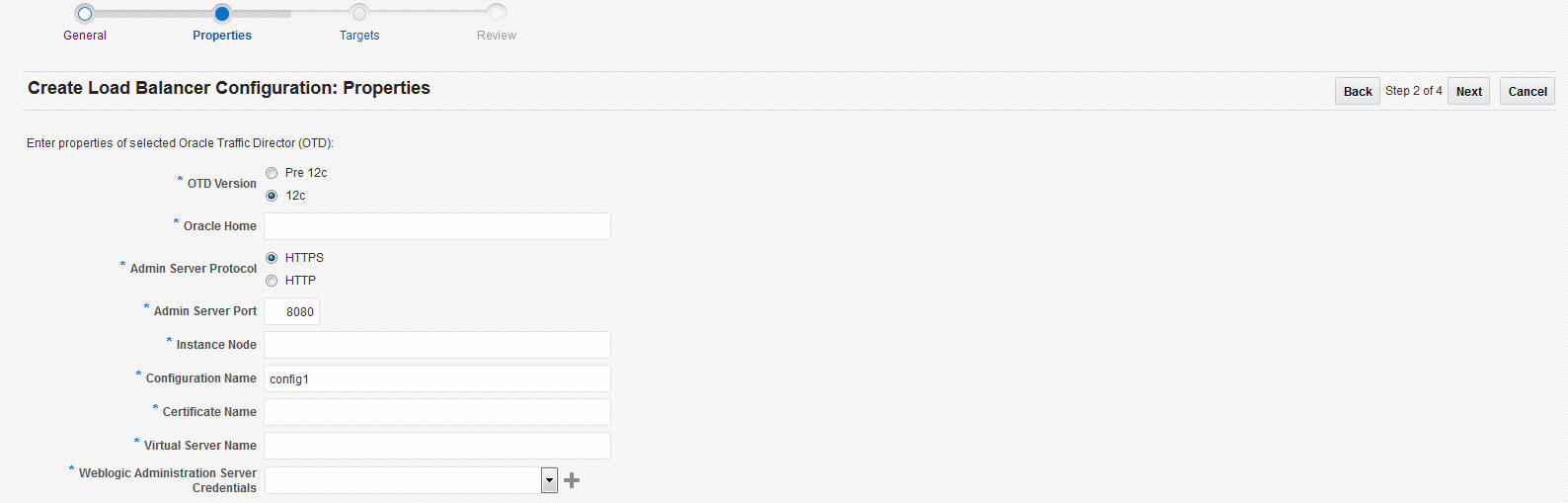 Load Balancer Configuration: Properties (Oracle Traffic Director - 12c)