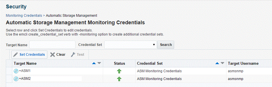 Cluster Monitoring Credentials page