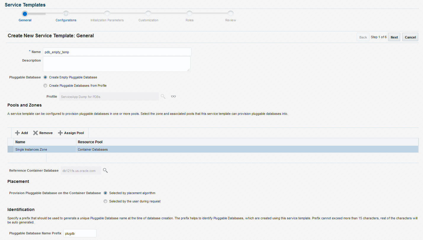 Create Service Template: General (Empty)