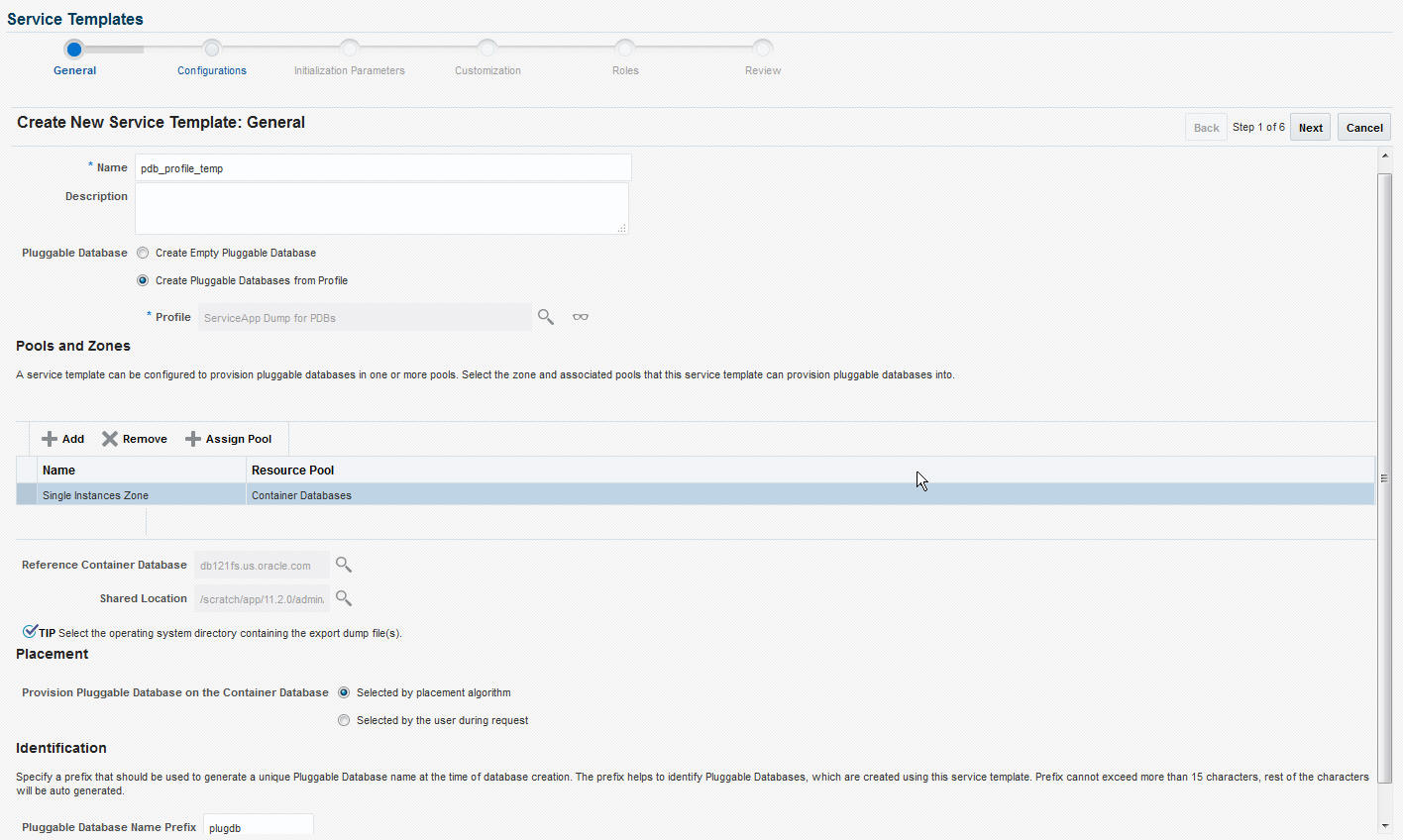 Create Service Template: General (PDB)