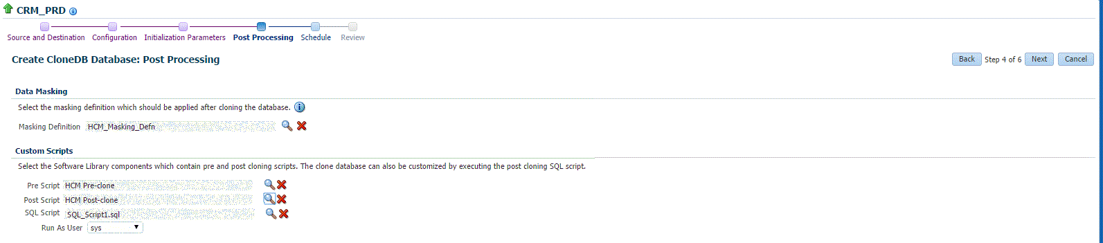 Create CloneDB Post Processing page