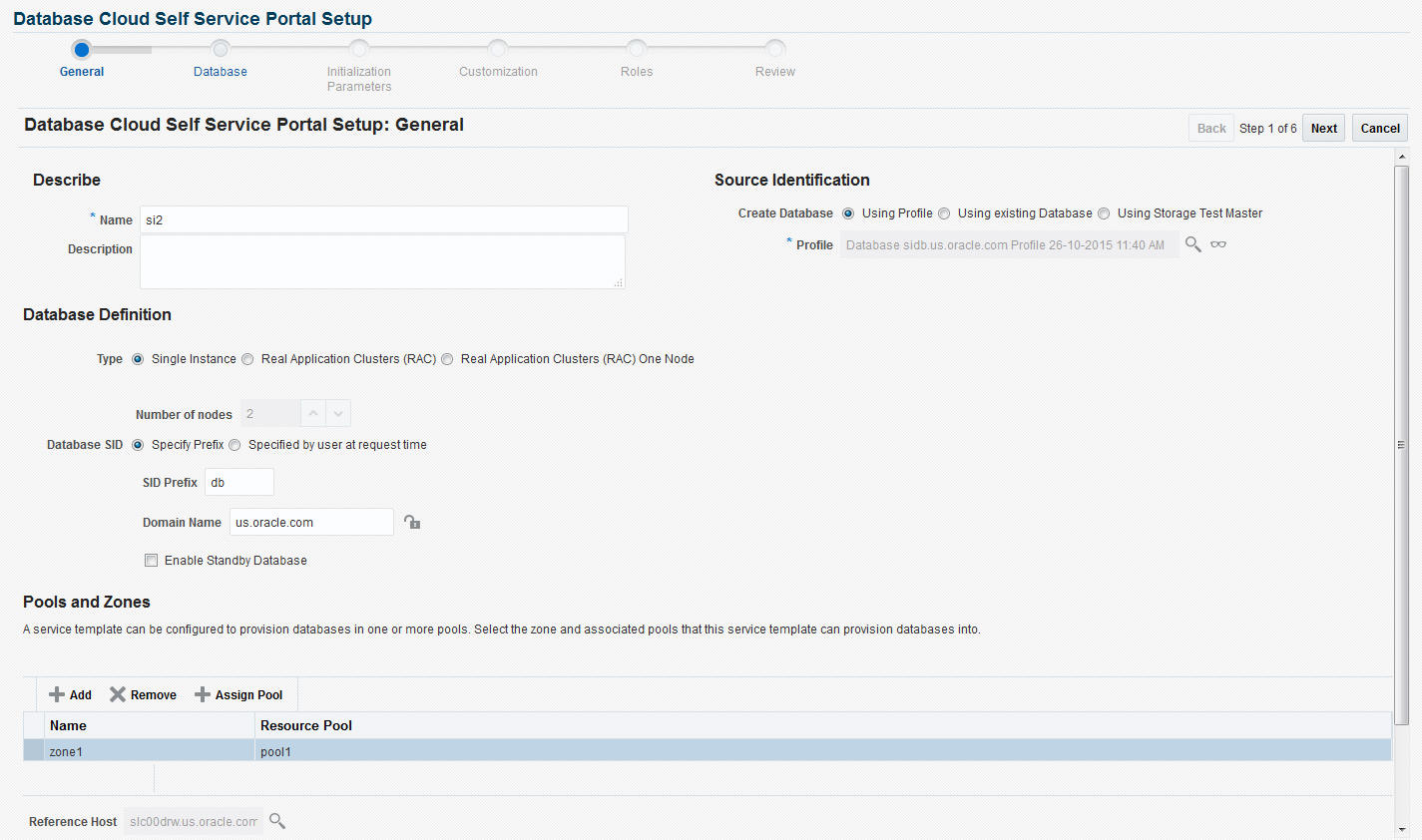 Create Service Template: General (DBCA Template)