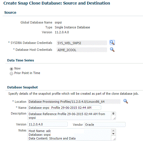Create Snap Clone Source page