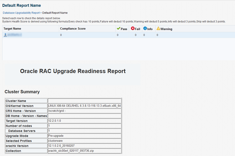 Database upgradability report Database upgradability report