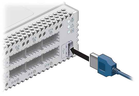 Illustration shows the USB management cable being connected. image:Illustration shows the USB management cable being connected.