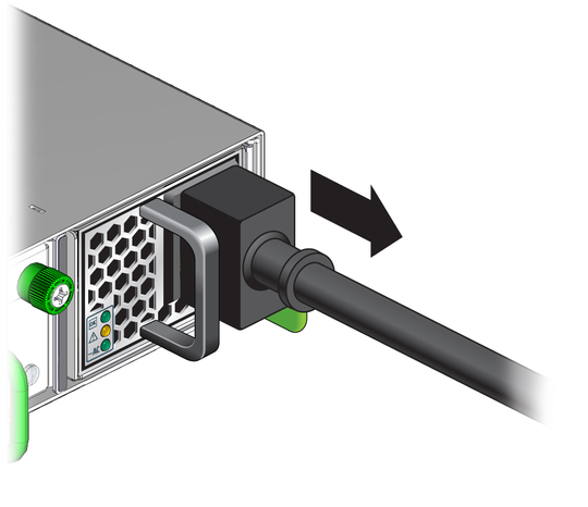Illustration shows the power cord being removed. image:Illustration shows the power cord being removed.