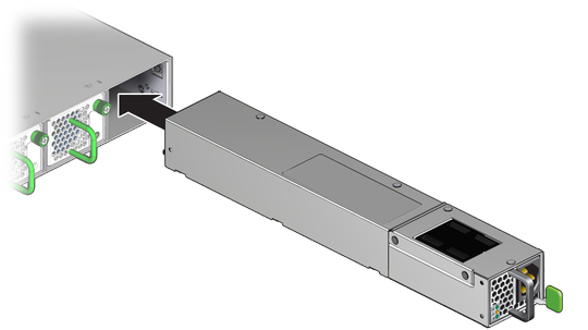 Illustration shows the power supply being installed. image:Illustration shows the power supply being installed.