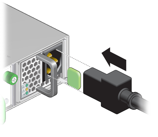 Illustration shows the power cord being installed. image:Illustration shows the power cord being installed.