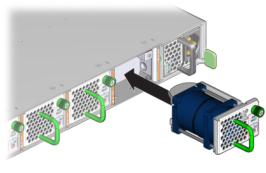Illustration shows the fan being installed. image:Illustration shows the fan being installed.