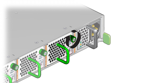 Illustration shows the fan thumbscrew being tightened. image:Illustration shows the fan thumbscrew being tightened.