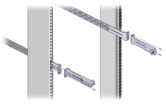 Illustration shows the front brackets being installed. image:Illustration shows the front brackets being installed.