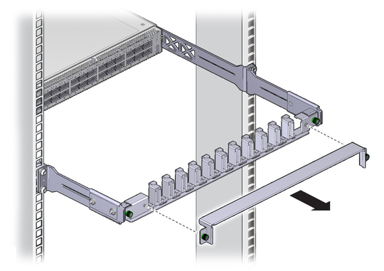 Illustration shows the cable management bracket cover being removed. image:Illustration shows the cable management bracket cover being removed.