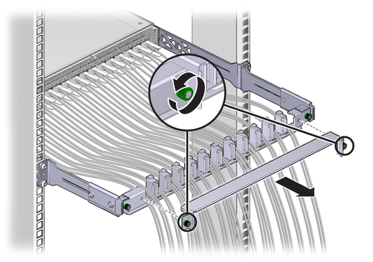 Illustration shows the cable management bracket cover being removed. image:Illustration shows the cable management bracket cover being removed.