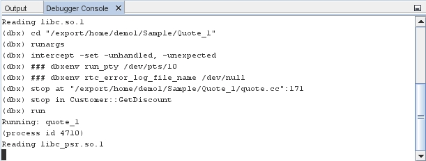 Debugger Console window image:Debugger Console window