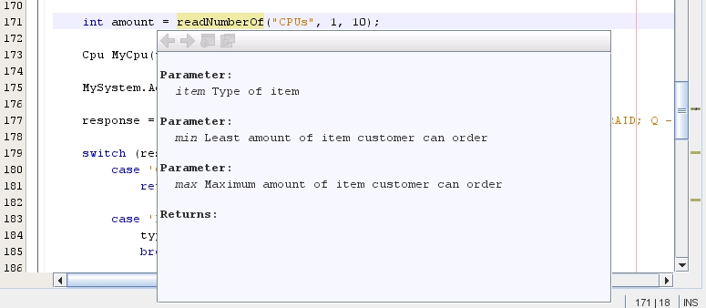 image:Editor window showing documentation window with                                 documentation