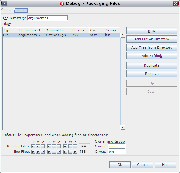 Packaging Files dialog box, Files tab image:Packaging Files dialog box, Files tab