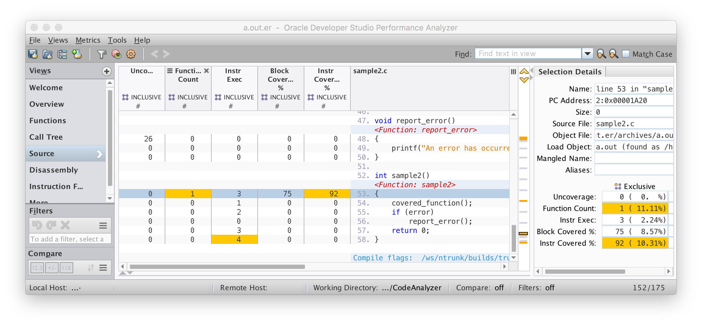 image:Source view of Uncover report for Performance Analyzer