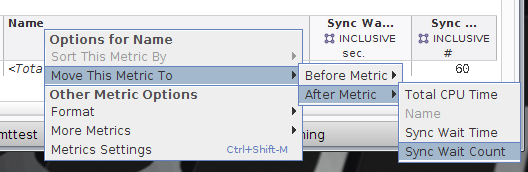 image:Column reordering of the Name column after the Sync Wait Count metric